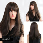 Synthetic 18 inches long Wig with Bangs- Dark Root Ombre Golden Blonde Bob Color Wigs with Side Bangs- Natural Headline Heat Resistant Hair Fiber Wig