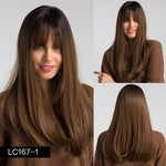 Synthetic 18 inches long Wig with Bangs- Dark Root Ombre Golden Blonde Bob Color Wigs with Side Bangs- Natural Headline Heat Resistant Hair Fiber Wig